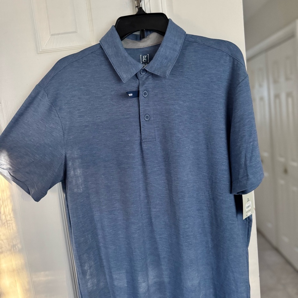 George Men's M Medium Textured Poly Polo Shirt Blue Stretch Performance Wicking - Picture 6 of 7